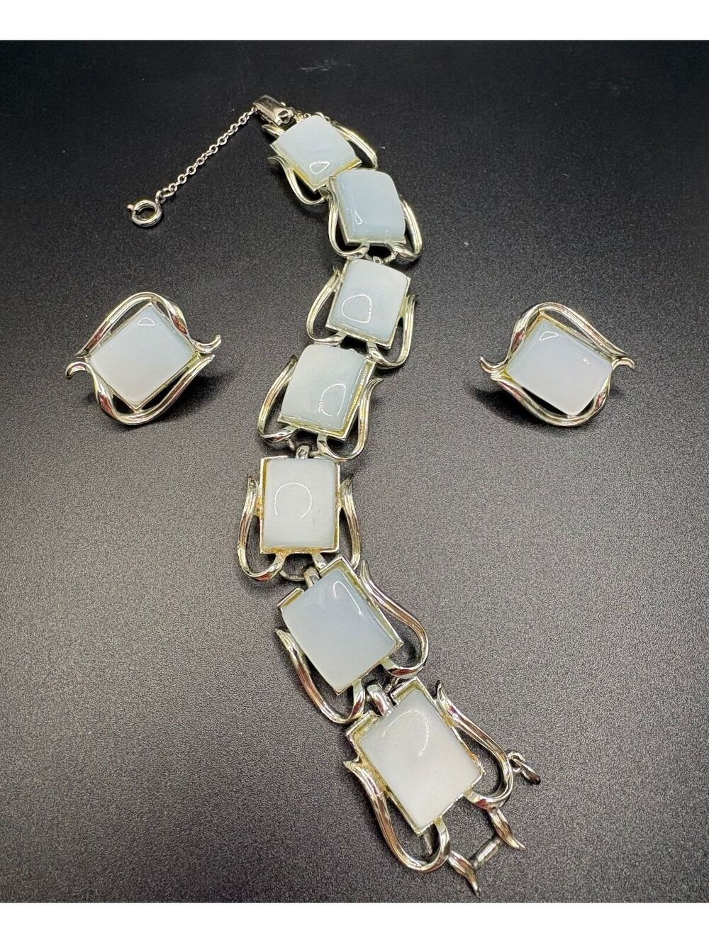 Signed Vintage Coro Thermoset Lucite "Moonrays" Set- Earrings & Bracelet